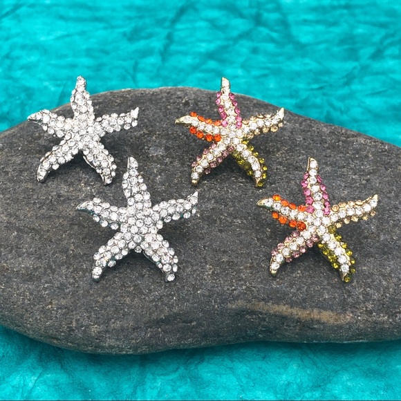 Fashion Jewelry Jewelry - Starfish Rhinestone Pave Bling Post Stud Earrings